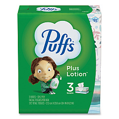 Puffs Plus Lotion Facial Tissue, 2-Ply, White, 124/Box, 3 Box/Pack, 8 Packs/Carton (PGC39363)