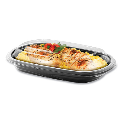 Anchor Packaging MicroRaves Wave Container and Dome Lid Combo, 16 oz, 6.35 x 8.79 x 1.72, Black/Clear, Plastic, 250/Carton (ANZ4111603)