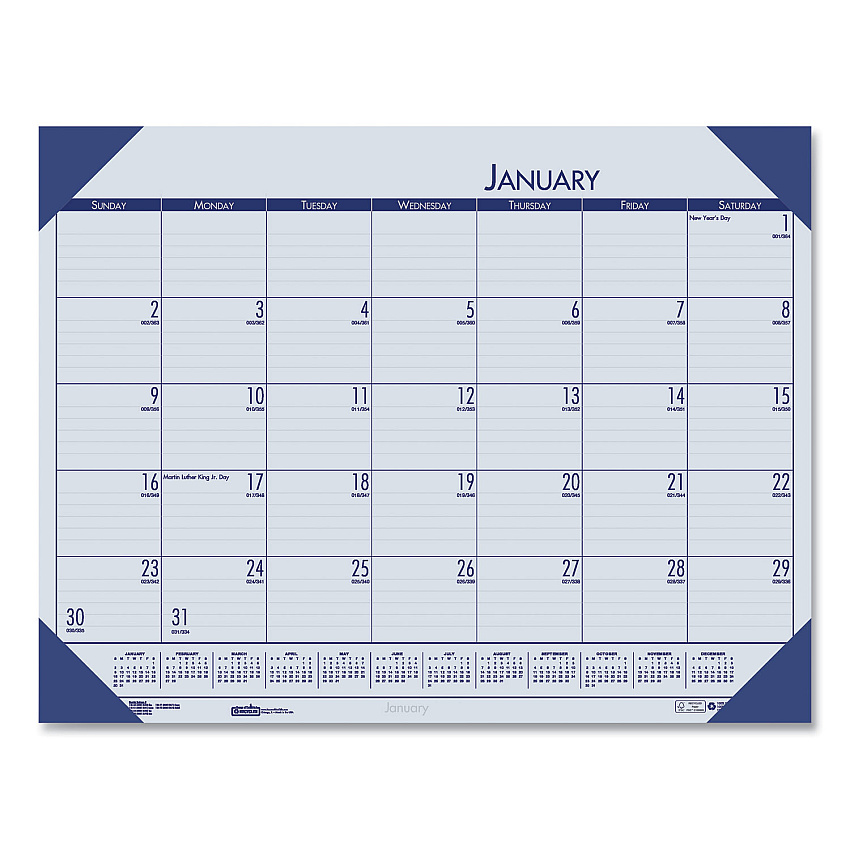 House of Doolittle EcoTones Recycled Monthly Desk Pad Calendar, 22 x 17, Ocean Blue Sheets/Corners, Black Binding, 12-Month (Jan-Dec): 2026 (12440)