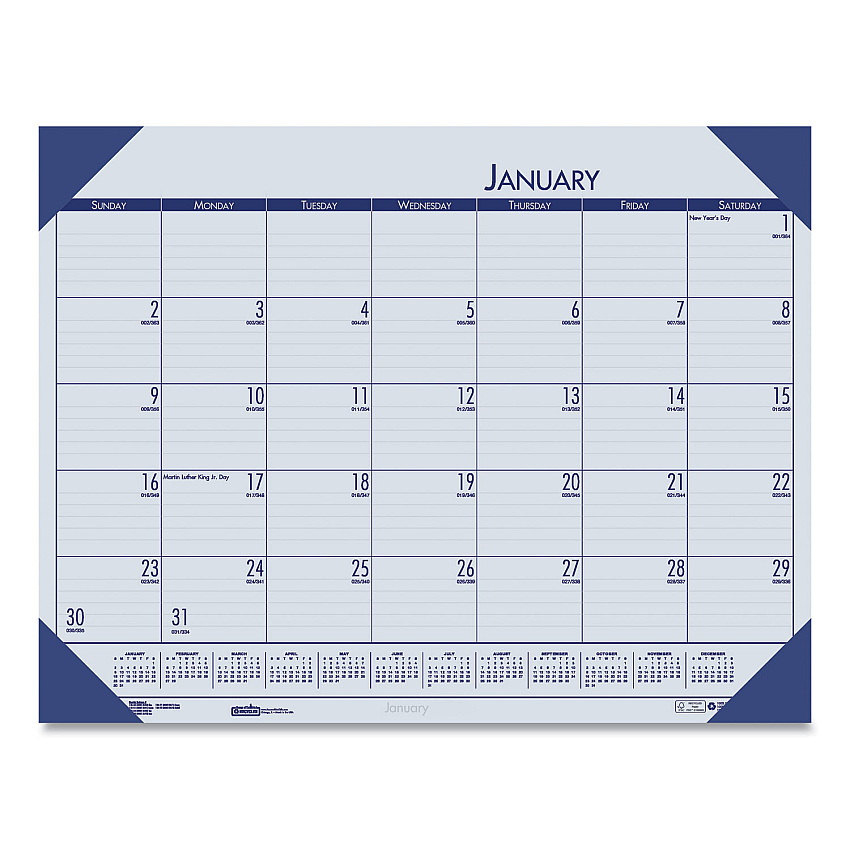 House of Doolittle EcoTones Recycled Monthly Desk Pad Calendar, 18.5 x 13, Ocean Blue Sheets/Corners, Black Binding, 12-Month (Jan to Dec): 2026 (124640)