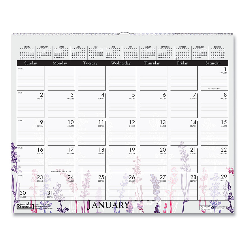 House of Doolittle Recycled Wild Flower Wall Calendar, Wild Flowers Artwork, 15 x 12, White/Multicolor Sheets, 12-Month (Jan to Dec): 2026 (3469)