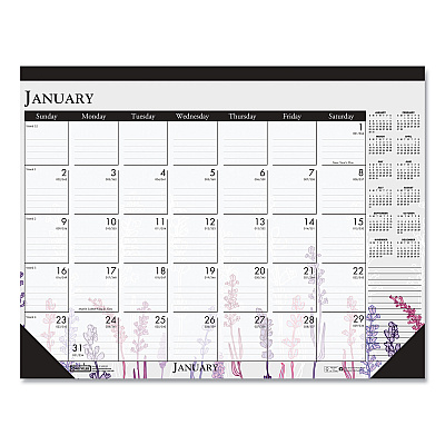 House of Doolittle Recycled Desk Pad Calendar, Wild Flowers Artwork, 18.5 x 13, White Sheets, Black Binding/Corners,12-Month (Jan-Dec): 2026 (1976)