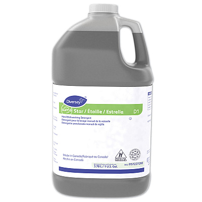Diversey Suma Star D1 Hand Dishwashing Detergent, Unscented, 1 gal Bottle, 4/Carton (DVO957227280)