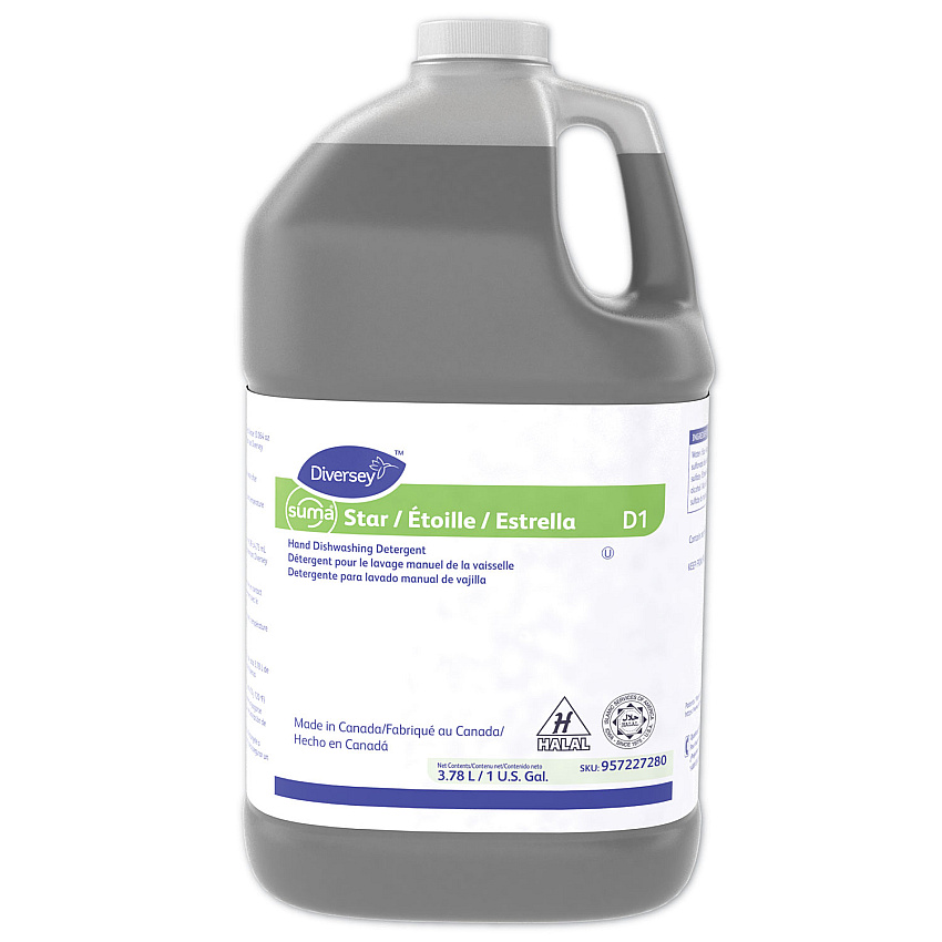 Diversey Suma Star D1 Hand Dishwashing Detergent, Unscented, 1 gal Bottle, 4/Carton (DVO957227280)
