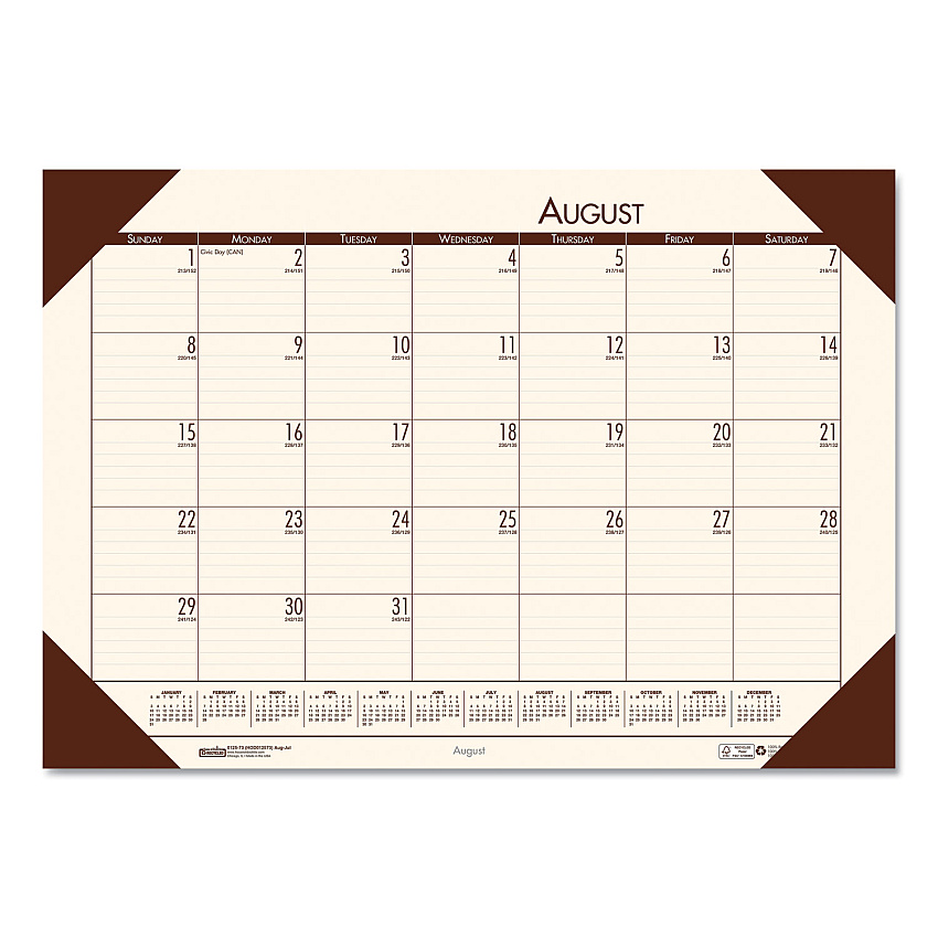 House of Doolittle EcoTones Recycled Academic Desk Pad Calendar, 18.5 x 13, Cream Sheets, Brown Corners, 12-Month (Aug to July): 2025 to 2026 (012541)