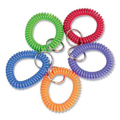 CONTROLTEK Wrist Key Coil Key Organizers, Blue/Green/Orange/Purple/Red, 10/Pack (CNK565104)