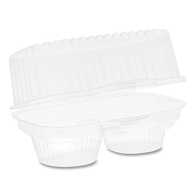 Pactiv Evergreen ClearView Bakery Cupcake Container, 2-Compartment, 6.75 x 4 x 4, Clear, Plastic, 100/Carton (PCT2002)
