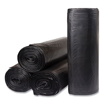 Inteplast Group Low-Density Commercial Can Liners, 45 gal, 1.2 mil, 40" x 46", Black, Interleaved Roll, 10 Bags/Roll, 10 Rolls/Carton (IBSECI404612K)