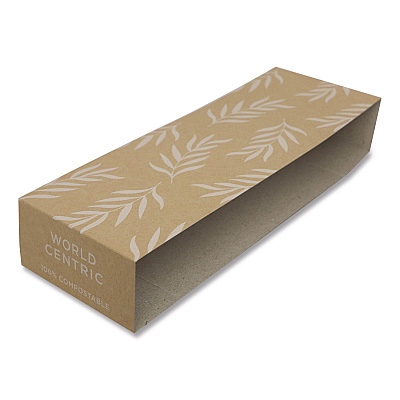 Fiber Container Sleeves, World Centric Leaf Design, 7.5" x 10" x 3.25", Natural, Paper, 800/Carton (WORSLPATR60)
