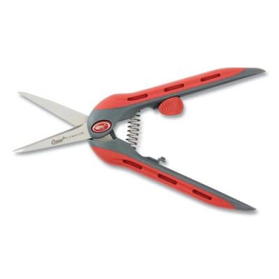 Clauss Titanium Ultra Smooth Spring Assisted Scissors, Pointed Tip, 6" Long, 1.75" Cut Length, Red/Gray Straight Handle (18690)
