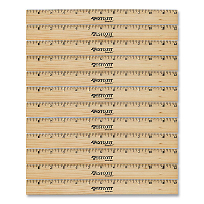 Westcott Beveled Wood Ruler, Standard, 12" Long, Natural Hardwood, 12/Pack (ACM17720)