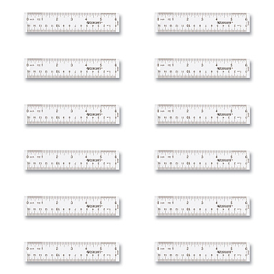 Westcott Clear Flexible Acrylic Ruler, Standard/Metric, 6" (15 cm) Long, Clear, 12/Box (ACM17723)