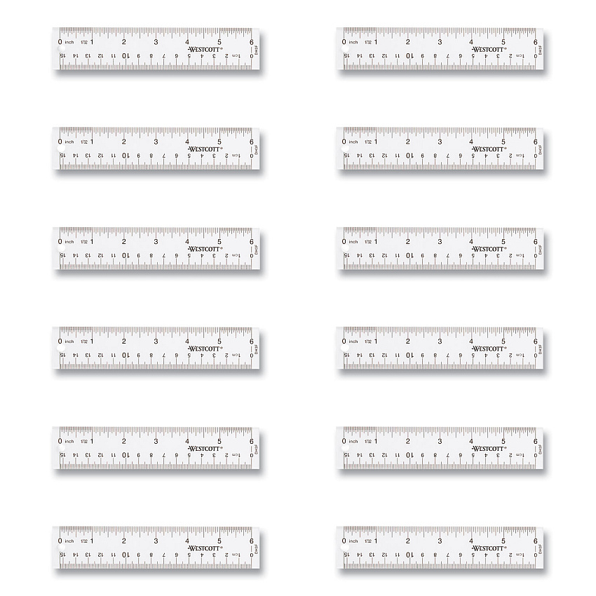 Westcott Clear Flexible Acrylic Ruler, Standard/Metric, 6" (15 cm) Long, Clear, 12/Box (ACM17723)