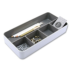 Advantus Fusion Five-Compartment Plastic Accessory Holder, Plastic, 12.25 x 6 x 2, White/Gray (AVT37526)