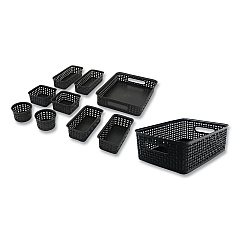 Advantus Plastic Weave Basket Bins, Assorted Sizes, Black, 10/Pack (AVT38398)