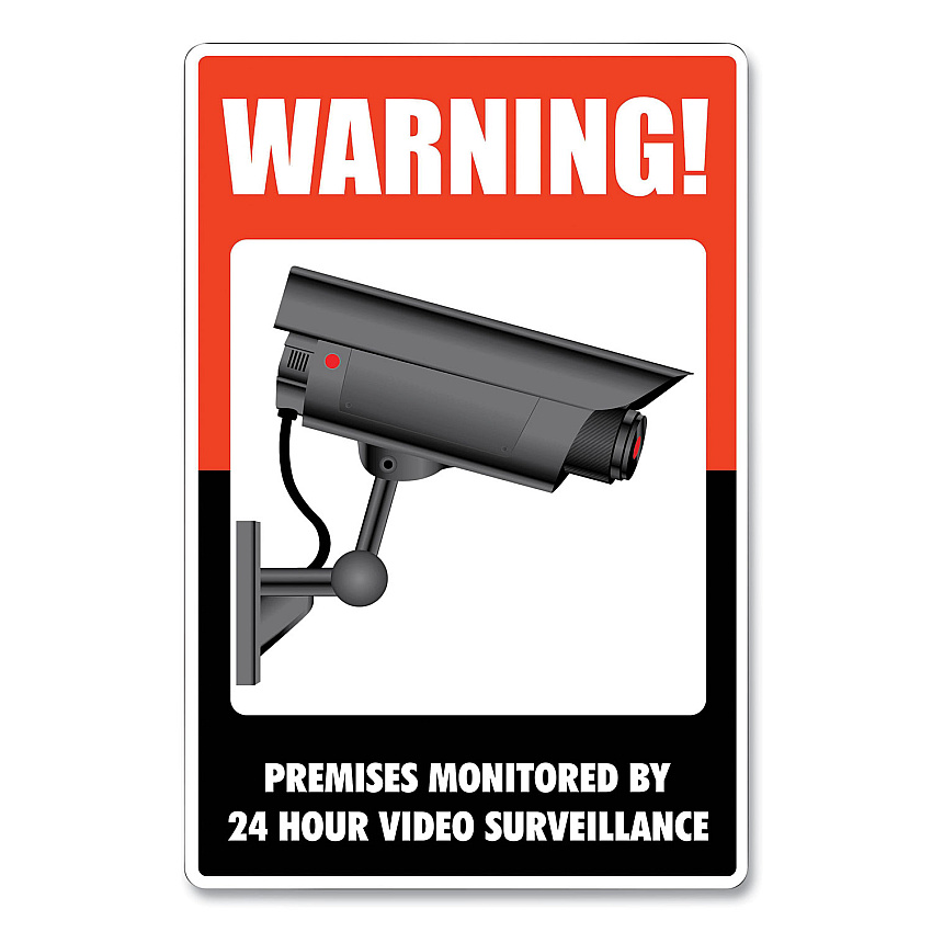 COSCO UV-Coated Preprinted Molded-Plastic Sign, 24-Hour Video Surveillance, 8 x 12, Black/Red/White (COS098381)
