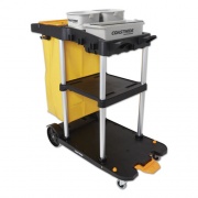 Coastwide Professional Click-Connect Janitorial Cart, Plastic, 4 Shelves, 1 Bin, 43.2" x 22" x 46.3", Black/Gray (24380828)