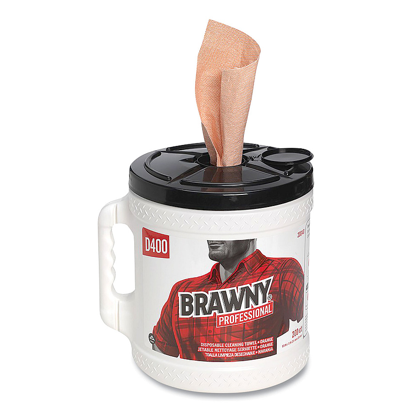 Brawny Professional D400 Disposable Cleaning Towel System, 9.9 x 13, Orange, 200 Sheets/Roll with Plastic Bucket (GPC20040EA)