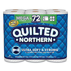 Quilted Northern Ultra Soft and Strong Bathroom Tissue, Mega Rolls, Septic Safe, 2-Ply, White, 328 Sheets/Roll, 18 Rolls/Carton (GPC94475501)