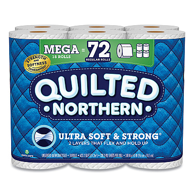 Quilted Northern Ultra Soft and Strong Bathroom Tissue, Mega Rolls, Septic Safe, 2-Ply, White, 328 Sheets/Roll, 18 Rolls/Carton (GPC94475501)