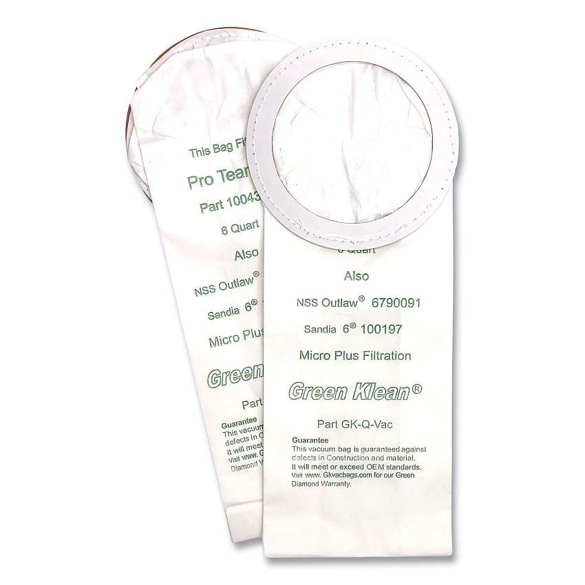 Green Klean Replacement Vacuum Bags, Fits NSS Outlaw/ProTeam QuarterVac/Sandia/Sanitaire, 10/Pack (GRKQVACP)