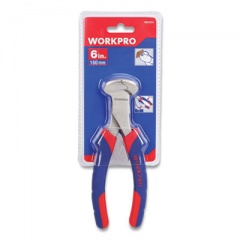 Workpro End-Cutting Pliers, 6" Long, Ni-Fe-Coated Drop-Forged Carbon Steel, Blue/Red Soft-Grip Handle (W031010WE)