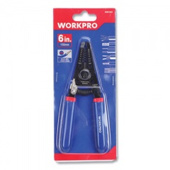 Workpro Tapered Nose Spring-Loaded Wire Strippers, 22 to 10 AWG (0.6 to 2.6 mm), 6" Long, Metal, Blue/Red Soft-Grip Handle (W091003WE)