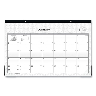 Blue Sky Enterprise Desk Pad, Geometric Artwork, 17 x 11, White/Gray Sheets, Black Binding, Clear Corners, 12-Month (Jan to Dec): 2026 (111293)