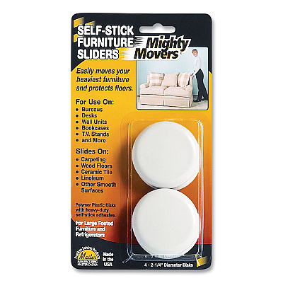 Master Caster Mighty Movers Self-Stick Furniture Sliders, Round, 2.25" Diameter, Beige, 4/Pack (MAS87003)