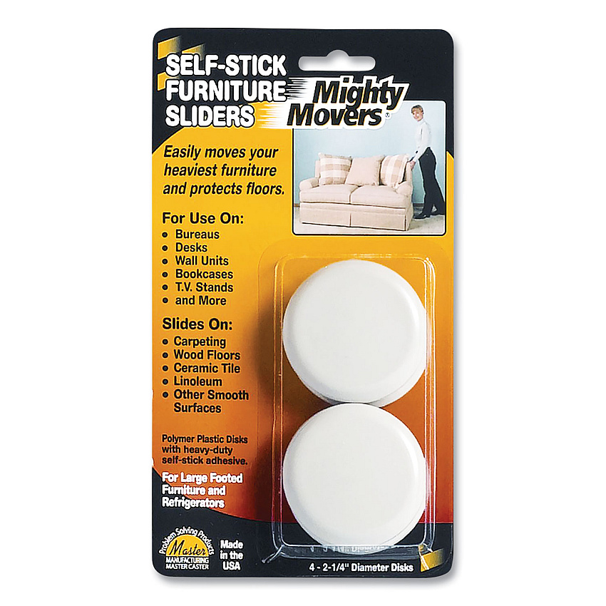 Master Caster Mighty Movers Self-Stick Furniture Sliders, Round, 2.25" Diameter, Beige, 4/Pack (MAS87003)