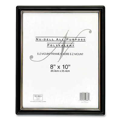 NuDell EZ Mount Document Frame with Trim Accent and Plastic Face, Plastic, 8 x 10 Insert, Black/Gold (NUD10880)