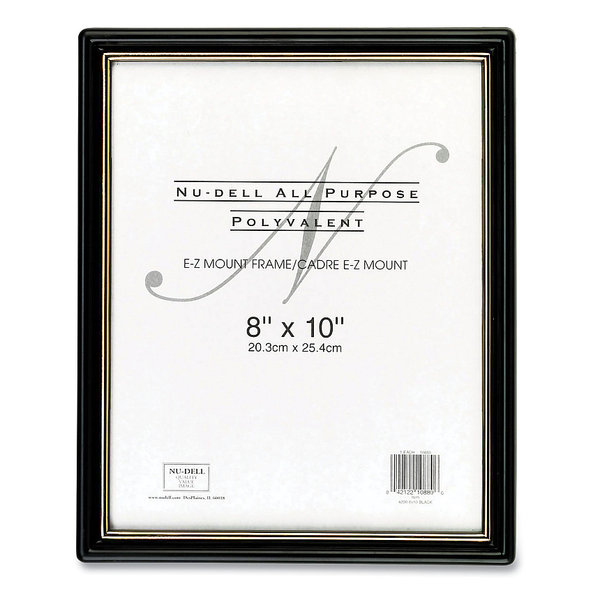 NuDell EZ Mount Document Frame with Trim Accent and Plastic Face, Plastic, 8 x 10 Insert, Black/Gold (NUD10880)