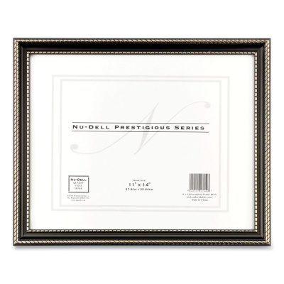 NuDell Prestige Series Executive Document and Photo Frame with Three-Way Mat, Plastic, 11 x 14 Insert, Black/Gold (17602)