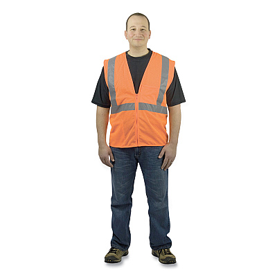 PIP ANSI Class 2 Four Pocket Zipper Safety Vest, Polyester Mesh, Large, Hi-Viz Orange (PID302MVGZ4PORL)