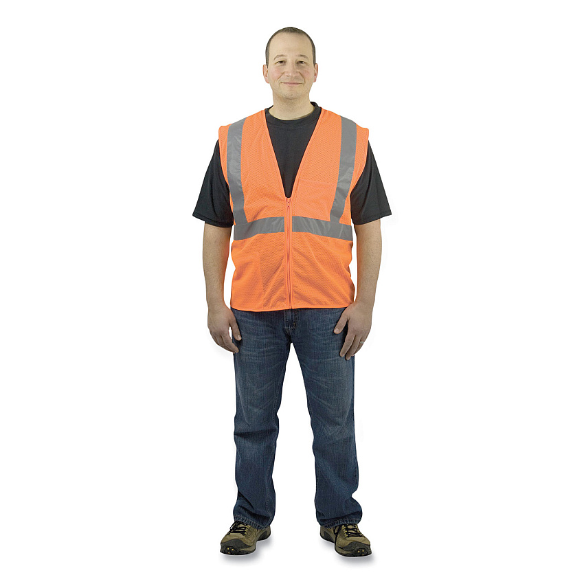PIP ANSI Class 2 Four Pocket Zipper Safety Vest, Polyester Mesh, Large, Hi-Viz Orange (PID302MVGZ4PORL)