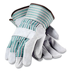 PIP Bronze Series Leather/Fabric Work Gloves, Medium (Size 8), Gray/Green, 12 Pairs (PID836563M)