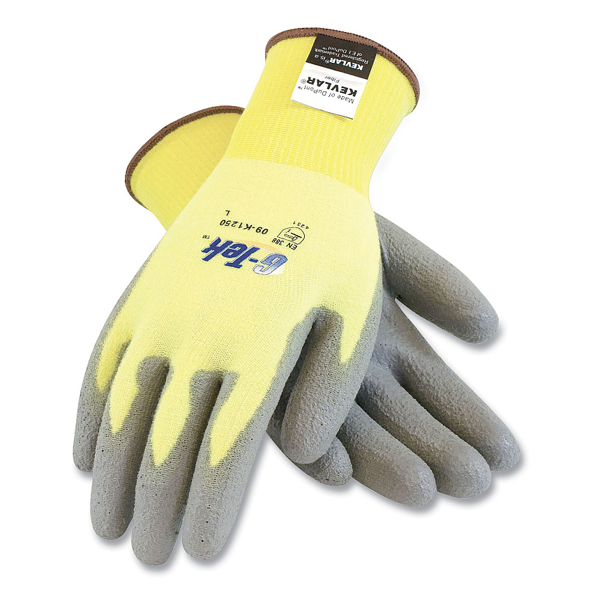 PIP G-Tek KEV Cut-Resistant Seamless-Knit Gloves, Medium (Size 8), Yellow/Gray, 12 Pairs (PID09K1250M)