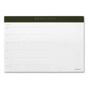 Poppin Work Happy Paper Desk Pad Planner, 10 x 7, Coast White/Charcoal Sheets, Olive Binding, Undated (107460)