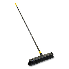 Quickie Bulldozer Smooth Surface Pushbroom, Split-Tip PET Bristles, 24 x 60, Powder Coated Handle, Black/Yellow (QCK533)