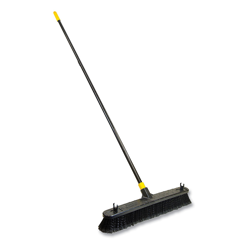 Quickie Bulldozer Smooth Surface Pushbroom, Split-Tip PET Bristles, 24 x 60, Powder Coated Handle, Black/Yellow (QCK533)
