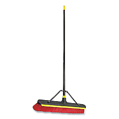 Quickie Bulldozer 2-in-1 Squeegee Pushbroom, 24 x 54, PET Bristles, Finished Steel Handle, Black/Red/Yellow (QCK635SU)