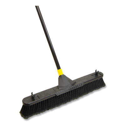 Quickie Bulldozer Smooth Surface Pushbroom with Scraper Block, 24 x 60, Powder Coated Handle, Tampico Bristles, Black/Yellow (QCK633)