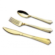 Tablemate Gourmet Gold Assorted Plastic Cutlery, Mediumweight, 20 Forks, 15 Knives, 15 Spoons/Pack (8305AGO)