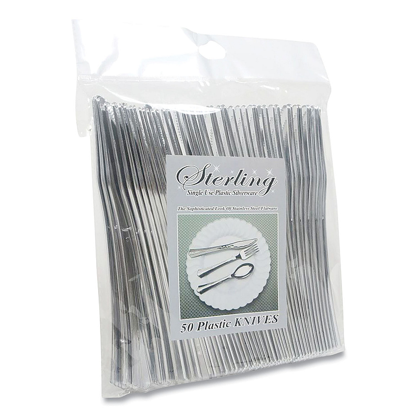 Tablemate Sterling Heavy-Duty Plastic Cutlery, Knives, Silver, 50/Pack (TBL8305KSV)