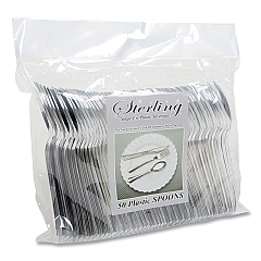 Tablemate Sterling Heavy-Duty Plastic Cutlery, Spoons, Silver, 50/Pack (TBL8305SSV)