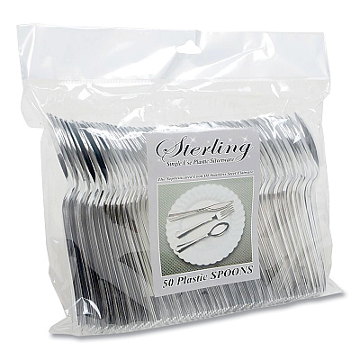 Tablemate Sterling Heavy-Duty Plastic Cutlery, Spoons, Silver, 50/Pack (TBL8305SSV)