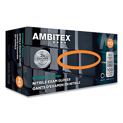 AMBITEX N720 Series Powder-Free Nitrile Gloves, 6 mil, 2X-Large, Black, 100/Box, 10 Boxes/Carton (TXINXXL720BLK)