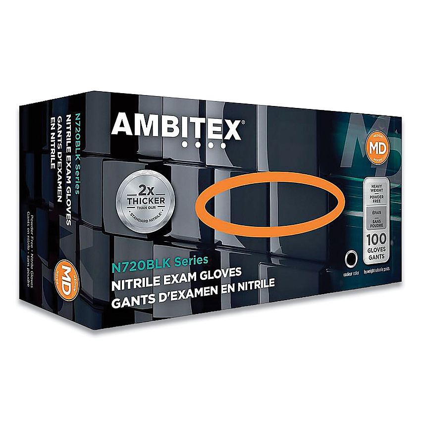 AMBITEX N720 Series Powder-Free Nitrile Gloves, 6 mil, Medium, Black, 100/Box, 10 Boxes/Carton (TXINMD720BLK)