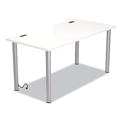 Union & Scale Essentials Writing Table-Desk with Integrated Power Management, 59.7" x 29.3" x 28.8", White/Aluminum (UOS24398966)