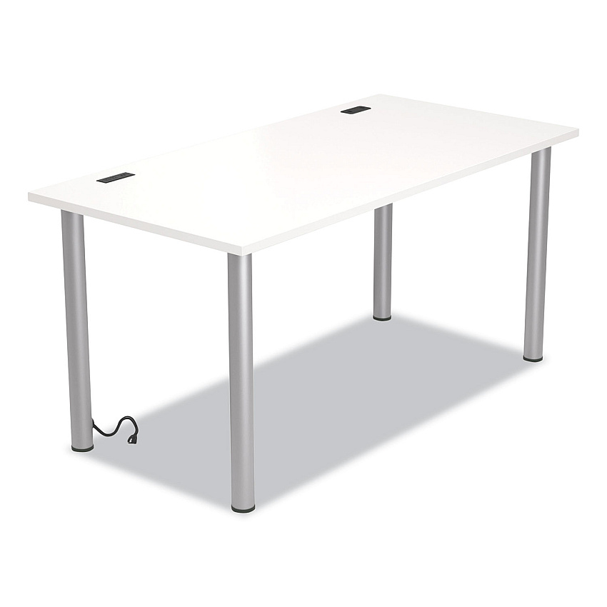 Union & Scale Essentials Writing Table-Desk with Integrated Power Management, 59.7" x 29.3" x 28.8", White/Aluminum (UOS24398966)